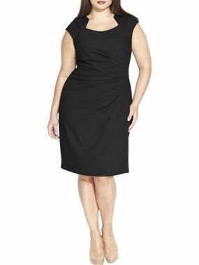 Calvin Klein Black Midi Sheath Dress with Ruched Side